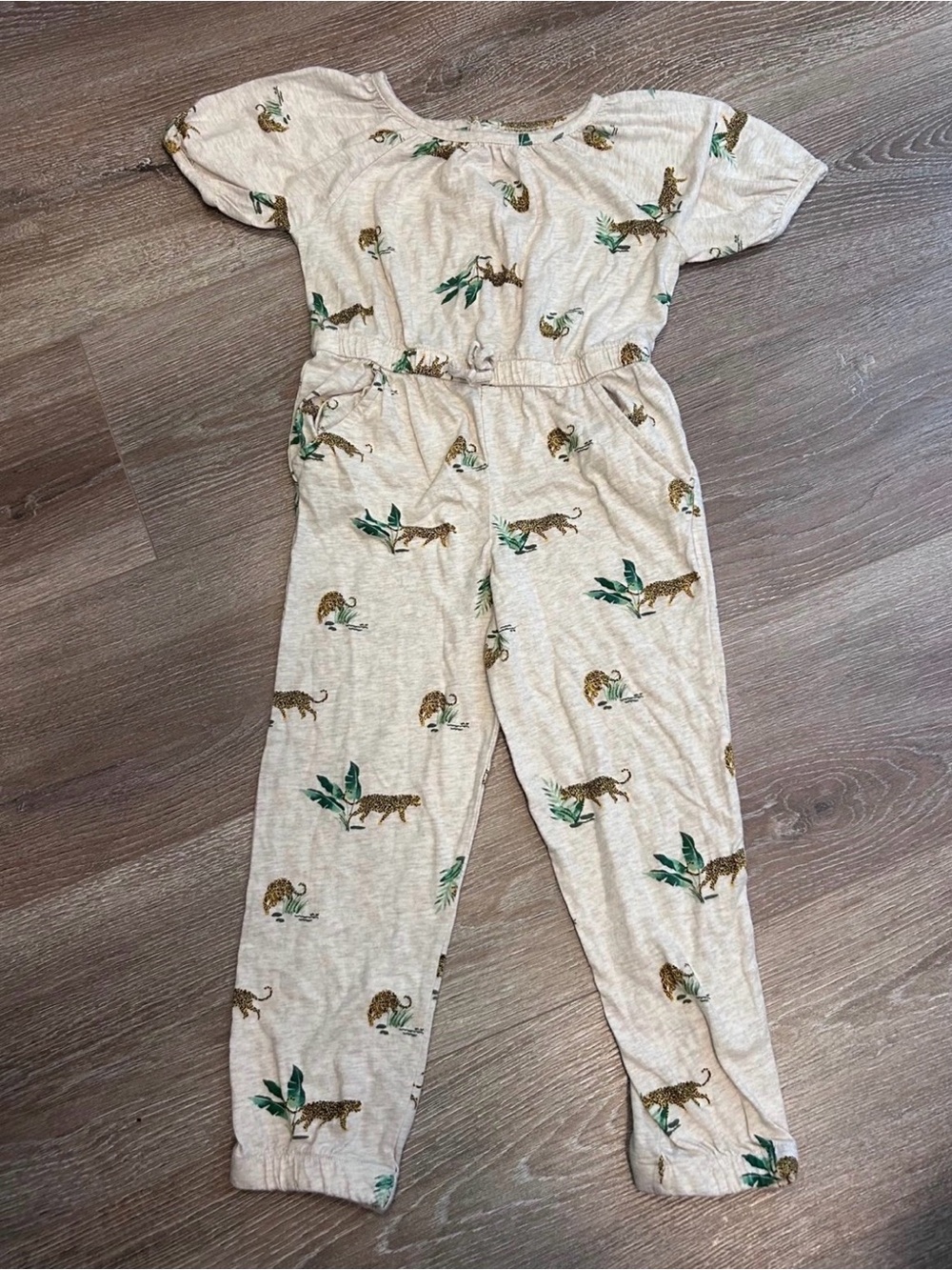 Old Navy Cream One-Piece with Green & Brown leopard Print